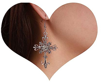 Dervivea - Pendientes de gancho con cruz gótica bohemia, pendientes de gota con cruz de circonita cúbica, pendientes de cruz con relleno de cristal, pendientes de religión de plata para mujeres y