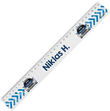 Striefchen® Lineal für Schule, Freizeit und Schreibtisch, bedruckt mit Wunschname und verschiedenen Motiven zur Wahl, Kunststoff, 2 Größen 30 cm, Blau