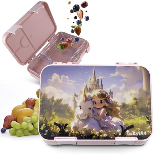 Boks184 Brotdose Kinder mit Fächern - Bento Box auslaufsicher - robust - BPA Frei Lunchbox - Brotbox für Schule, Kindergarten & Ausflüge - Snackbox -Vesperbox (Prinzessin rosa)