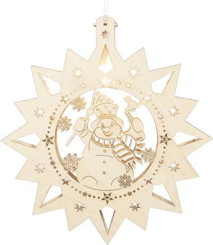 Rudolphs Schatzkiste Fensterstern Schneemann elektrisch beleuchtet LED Natur BxHxT 30x32,5x4,5cm NEU Fenstermotiv Weihnachten Adventsstern Holz Seiffen Erzgebirge Stern Linde Fensterdeko Be