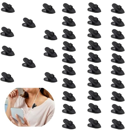 dinghaole 40pcs Headphone Cable Clip - Retainer Lapel Clip for Hiking & Sports - Plastic Accessory in Black