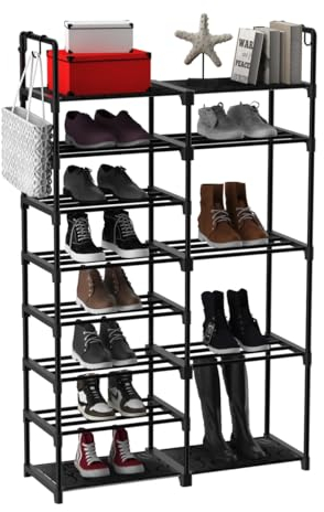 Zapatero de 9 niveles Almacenamiento de zapatos Organizador hasta 30-35 Pares Estante Torre Tubos de Metal con conectores de plástico