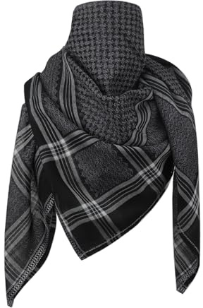 Faxianther Men's Large Arab Shemagh Scarf Teen Boys Traditional Middle East Keffiyeh Headscarf Arabic Scarf Wrap Muslim Prayer Turban Bandana Breathable Soft Cotton Desert Head Cover