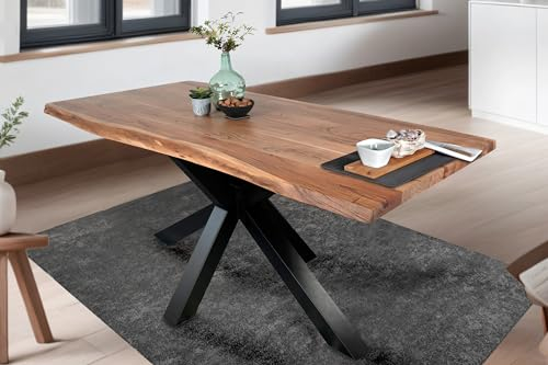 SAM Esstisch 180 x 90 cm Tim, Baumkantentisch nussbaumfarben, Akazienholz massiv, Spider-Gestell aus Metall Schwarz