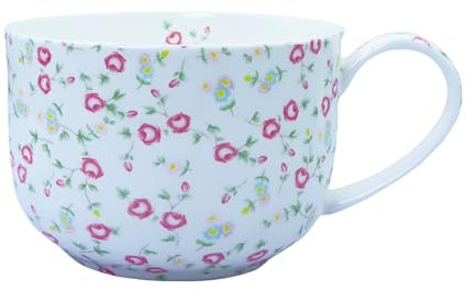 Yaparhill 25oz Large Bone China Floral Mug with Handle for Coffee, Tea, or Soup