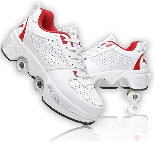 Roller Schuhe, Schuhe mit Rollen rollerskates mädchen Männer, Skateboard Schuhe Bequem Und Atmungsaktiv Quad Skates Verstellbare Rollschuhe Verstecktes Rad Sneaker mit Rollen