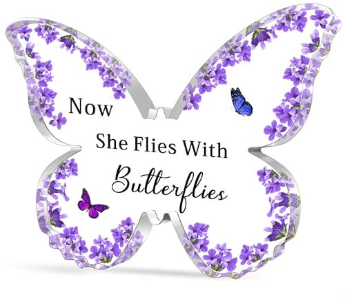 WTOPP Memorial Gifts Butterfly Shape Acrylic Sympathy Gifts Now She Flies With Butterflies Acrylic Gifts Remembrance Gifts In Memory Of Loved Gifts Sympathy Gifts For Loss Of One