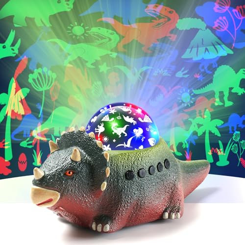 Dechoga Dinosaur Night Light, Baby Sensory Lights, 360° Rotatable and Automatic Moving Star Projector, 12 Types of White Noise Sensory Toys for Babies for 1-10 Year Old Boys Girls (Triceratops)