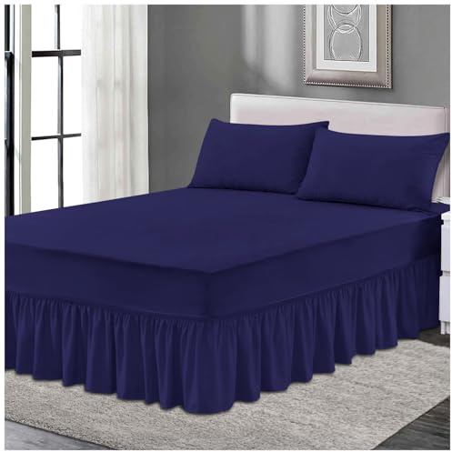 Plain Elastic Bed Valance Sheet, Ruffles Bed Skirt Sheets, Ultra Soft Bedskirts Valance Bedsheets, Navy