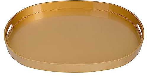 MAONAME Goldenes dekoratives Tablett, ovales Serviertablett mit Griffen, Kunststoff-Tabletts für Couchtisch, Ottoman-Tabletts für Wohnzimmer, Badezimmer, 39,6 x 26,9 x 3,6 cm