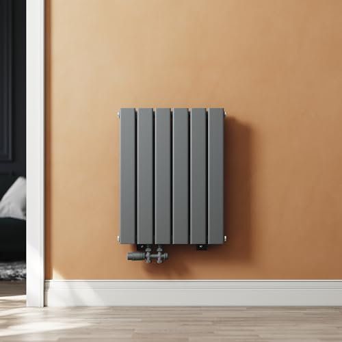SUNXURY Badheizkörper Klein 600x465 mm Vertikal Flachheizkörper Seitenanschluss Anthrazit Handtuchwärmer Doppellagig Wandheizkörper mit Anthrazit Multiblock Thermostat