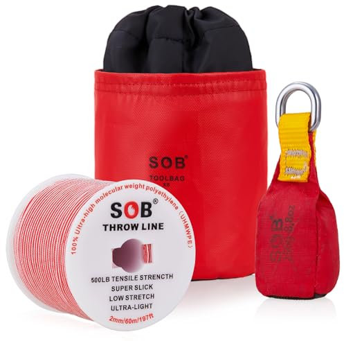 Throwing Bag with Throwing Line, Throwing Bag + 60m/197FT Throwing Line Set for Tree Climbing Tree Work Mountaineering (Red, 250G)