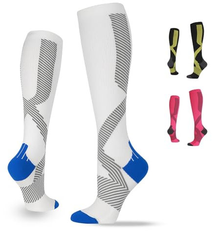 ONDACORE Kompressionsstrümpfe Sport, Laufstrümpfe Damen & Herren, Kompressionssocken mit Anti-Blasen Schutz，Stützstrümpfe für Muskelerholung & Workouts(Weiß,S-M)