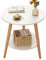 DKLFYDBG Runder Beistelltisch 2-stufiger, Kleiner Couchtisch Sofatisch für Wohnzimmer, Schlafzimmer, Nachttisch aus Holz, Gartentisch, Picknicktische, 40 (T) x 52 (H) cm (Weiß und Eiche)