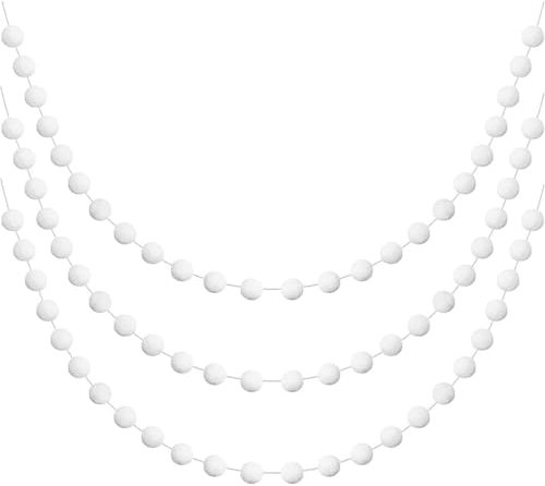 Asudaro Guirnalda de bolas de fieltro blanco para colgar bolas de fieltro para árbol de Navidad, guirnalda de pompones para decoración de bodas y fiestas de invierno