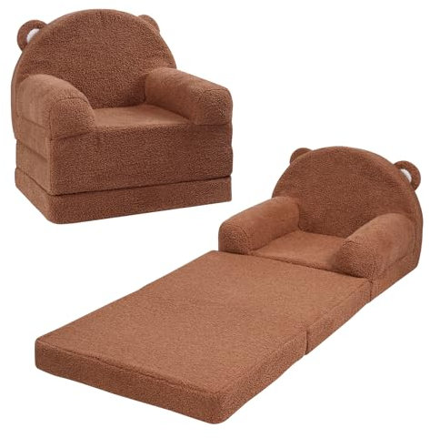 VEVOR Kindersofa 2 in 1 umwandelbares Kindersofa zum Liegestuhl, ausklappbarer Kindersofa-Sessel, Kleinkind Armlehnenstuhl-Bett, zusammenklappbares Kinderspielsofa zum Schlafen, Braun 114 x 50 x 36 cm