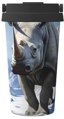 BGHEWRT an Ice Age White Nashorn Carry Isolierter Kaffeebecher, tragbarer Kaffeebecher, 500 ml, Edelstahl-Reisebecher mit gedrucktem Design, umweltfreundlicher Vakuumbecher