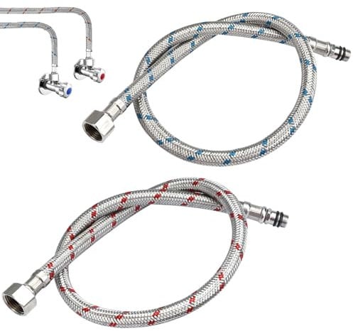 2 Piezas Manguera Trenzada de Acero Inoxidable 60 CM/23.6 Inch,G3/8 x M10 Manguera de Conexión Flexible de Acero Inoxidable,Latiguillos para Grifo de Lavabo,Latiguillos de Fontanería para Cocina Baño