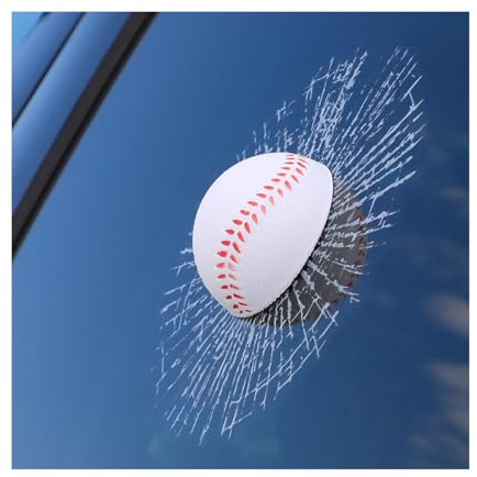 Adunsiaoto Adesivo 3D Tennis per Autos, Adesivi in ​​vetro Rotto per Auto Divertenti 3D Adesivi, Baseball Auto Adesivo 3D Tennis Adesivo per Autos, Auto Accessori Decorativi Universali(Bianco)