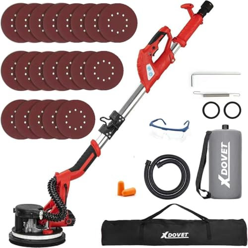 Wall Sander 850 Watt Electric Sander 6 Speed 800 to 1750 RPM with 20 Sanding Discs Extendable Handle LED Lighting Long Dust Hose