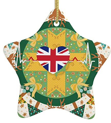 Union Jack Flag Heartbeat Xmas Ornaments Christmas Xmas Tree Bauble Ceramic Christmas Ornaments With Ribbon Remembrance Ornament