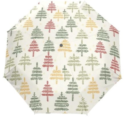 GAIREG Xmas Tree Beige Windproof Compact Auto Open Close Folding Umbrella for Women Men