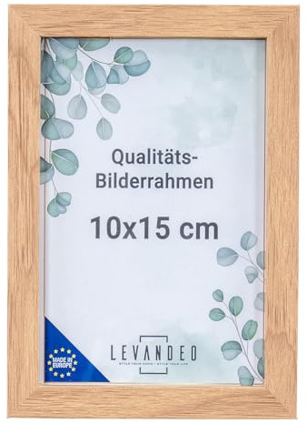 levandeo Portrait Bilderrahmen Made in EU 10x15 Eiche Optik Natur Glasscheibe Fotorahmen Holz Picture Frame Deko Tischdeko Wanddeko Fotoaufsteller