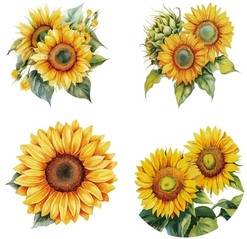 GORGECRAFT 4 Stili 16cm Adesivi per Finestre Girasole Riutilizzabili Estate Autunno Fiori Gialli Fiori Statici Pellicola Adesiva per Finestre in Vetro Decalcomania per Prevenire Gli Attacchi degli