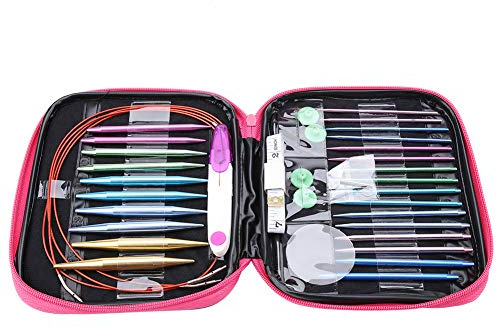 LetCart 26-Piece Aluminum Knitting Needles Set with Case, 2.75-10mm Circular Needles & Plastic Wires for Sweaters Scarves, 4 Sizes Ergonomic Handles (10cm Needles + 32-55cm Cords)