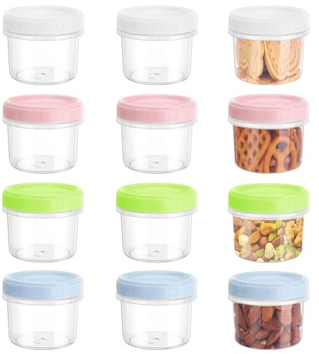 lbxtswpl Small Food Containers with Lids, 12PCS Small Food Containers, 8oz /250ml Round Stackable Plastic Food Container Set for Lunch Yoghurt Snack Microwave Freezer(Pink/Green/Blue)