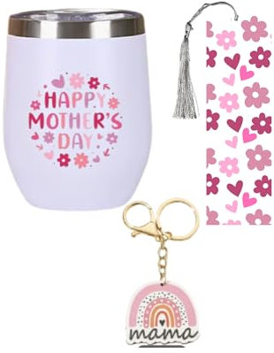 Genérico Regalo madre Taza térmica café Set taza térmica, llavero y marcapáginas Regalo mamá. Taza térmica. Llavero mamá. Marcapáginas a juego. Modelo flores