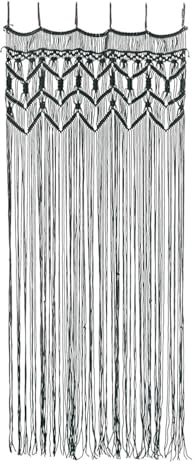 MACOSA U1442275 Fadengardine Makramee Schwarz 90 x 200 cm Vorhang modern Dekogardine 100% Bauwmolle Schal Gardine Makrameevorhang