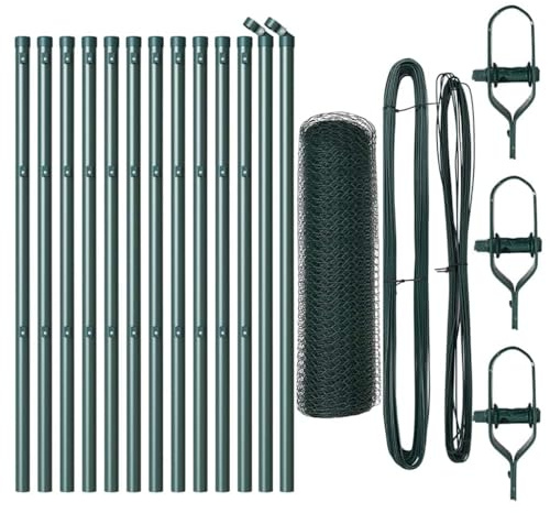 vidaXL Sechseckzaun Grün 0,4X25 m | Langlebige Metall-Außenbarriere Einfache Montage Komplettes Set für Gärten Moderner Stil Gartenzaun Sichere Tierumzäunung Drahtnutzung
