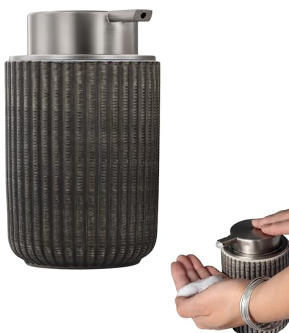 Seifenspender Keramik 300ML, Moderner Handseifenspender aus Porzellan, Grau | Schaumseifenspender nachfüllbar für Badezimmer, Küche, Arbeitsplatte; rutschfester Pumpspender für Handseife, Duschgel/Lotion