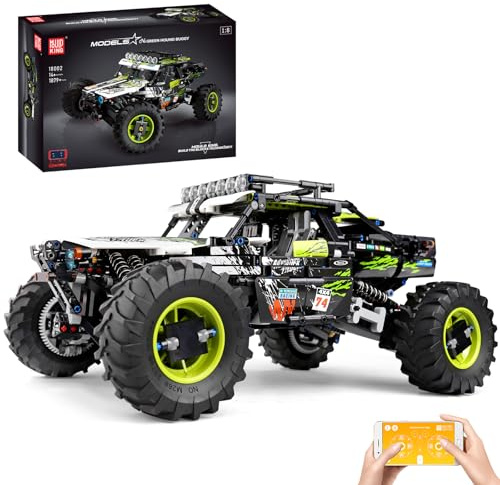 Mould King 18002 Technik Ferngesteuerter Offroad Rennwagen, 1879 Stück mit Motoren, Modellbaustein der Mechanischen Gruppe für Extreme Offroad Fahrzeuge, Technologie Kletterauto Klemmbausteine Bausatz