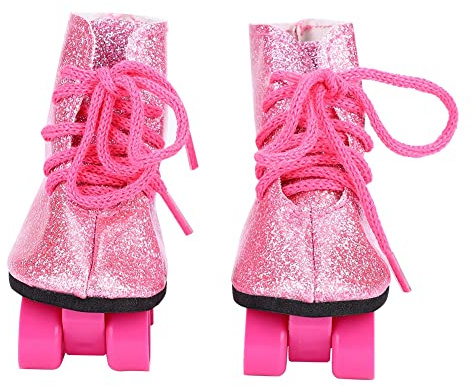 GOWENIC Rollschuhschuhe für Babypuppen, Leichtes und Attraktives Zubehör für Puppenspielzeug, Geeignet für 18-Zoll-Puppen mit Schwarzen und Weißen Streifen (PINK)