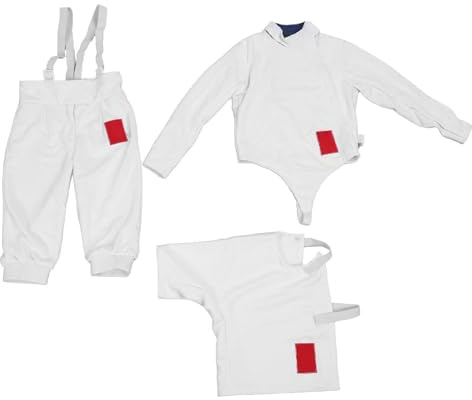Asixxsix CE350N Fecht-Sport-Uniform-Anzug, Pannensicheres Ripstop-Gewebe, Jacke, Hose, Weste, Set mit Verstellbaren Ausschnittbündchen für Florett-Degen-Säbel-Training, Uniform-Anzug (42)