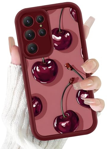 Kivlclri Cover per Samsung Galaxy S24 Ultra 5G 6,8, Cellulare Rosso Silicone Morbido Custodia per telefono Aesthetic Rosso Ciliegia Motivo Disegno Protezione Fotocamera Antiurto Case per Ragazze