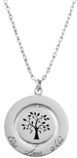 Lyly'S Collier personnalisé arbre de vie acier inoxydable cadeaux fête des mères prénom or argent or rose Noël (Argent 2 rond)