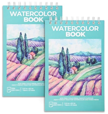 2er Set Aquarellpapier A5,Aquarellblock 230 g/m² (110 lb),60 Blatt Watercolor Paper, Abreißbar für Aquarell, Gouache, Acryl & Zeichnen,21 x 14,7cm