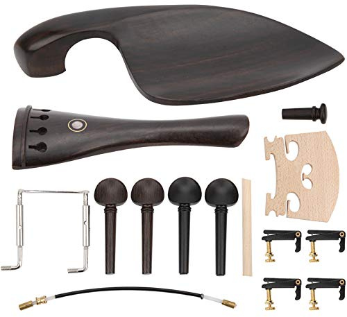 Taidda Professionelles 4/4-Geigen-Ebenholz-Teileset, Langlebige Stimmgeräte und Brücke für Geiger, Ebenholzmaterial, Silber/Gold, 11-teiliger Satz