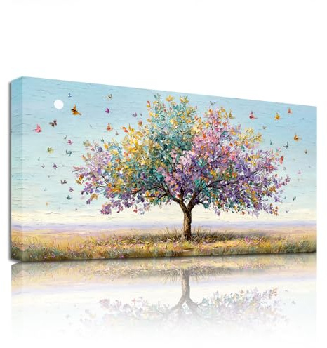 SERIMINO Bunte Wandbild Baum des Lebens Leinwand Bilder Groß 50x100 cm | Bunter Blütenbaum Wanddeko, Hd Druck, Massivholzrahmen, Einfache Montage, Mehrgrößen, Vielseitig Einsetzbar