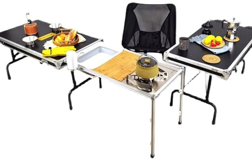 Mesa de estufa de camping con fregadero, unidad de cocina plegable portátil para 8-10 personas, juego de cocina compacto