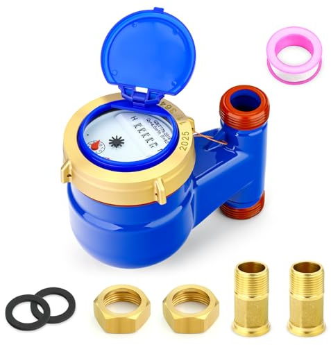 MEANLIN MEASURE 3/4BSP Kupplungen Wasserzähler Vertikaler Kaltwasserzähler für Garten oder Haushalt,20 mm Messung in Kubikmetern