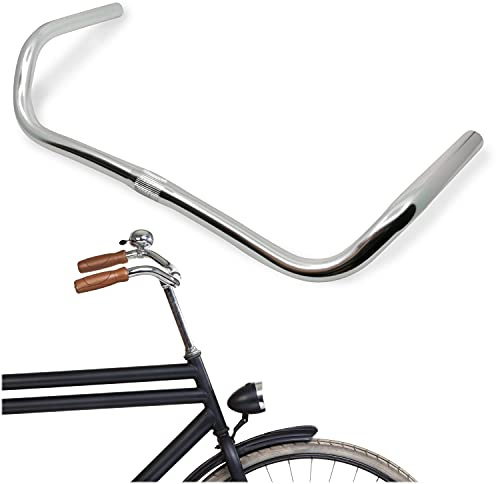 LOEVELOSI Hollandrad Lenker 25,4 mm Klemmung - klassisch geschwungener Fahrradlenker für Hollandrad, Cityrad und Retro Fahrrad - Griffbereich 22,2 mm - aufrechte Sitzposition - Aluminium Silber