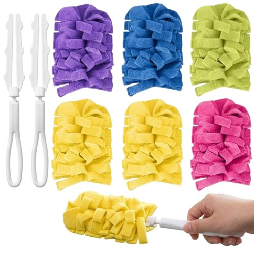Dust Magnet, Duster Refill, 8pcs Flash Dust Magnet Set With 6 Reusable Microfibre Pads and 2 Extension Handles, Effective Removal for Household Surfaces, Dust Removal, Hair and Fine Dirt