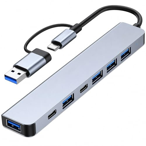 USB C Hub 7 in 1, Multiport Adapter with USB 3.0 and USB 2.0 Ports, Type-C Connectors for Laptop PC Tablet