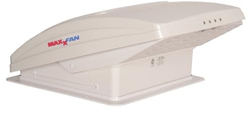 Maxxair Maxxfan Deluxe - All-In-One RV Vent, Shield & Fan; Built-In Rain Shield, 10 Speed Reversible Fan with Thermostat, Fits Standard 14x14 Roof Openings, 12V Long Life Motor, White (00-05100K)