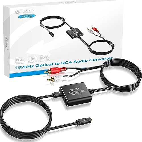 eSynic 192KHZ 24bit DAC Convertitore Cavo Audio SPDIF a RCA Convertitore da Digitale Toslink Ottico ad Analogico RCA R/L con Cavo 100+110cm Supporta PCM LPCM per HDTV STB DVD Lettore Console