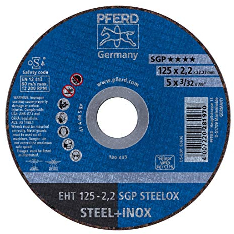 PFERD 281970 Trennscheiben, Spezial Linie SGP, SGP Steelox, Gerade Ausfuhrung EHT (FORM 41), 125mm x 2.2mm, 25 Stück